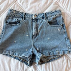 PacSun Blue Denim Shorts with White Embroidery
